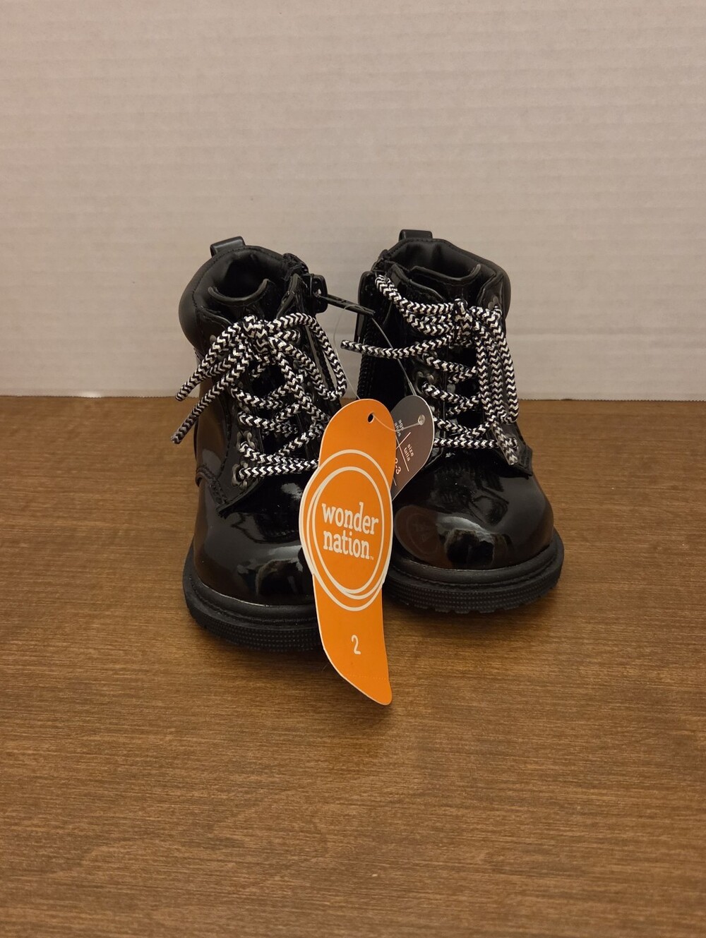 Baby Girl Wonder Nation Black Patent Combat Boots, Size 2. NEW